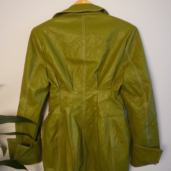 Hanifa Lightweight Leather Longline Jacket – Olive Green - Picture 2 of 3